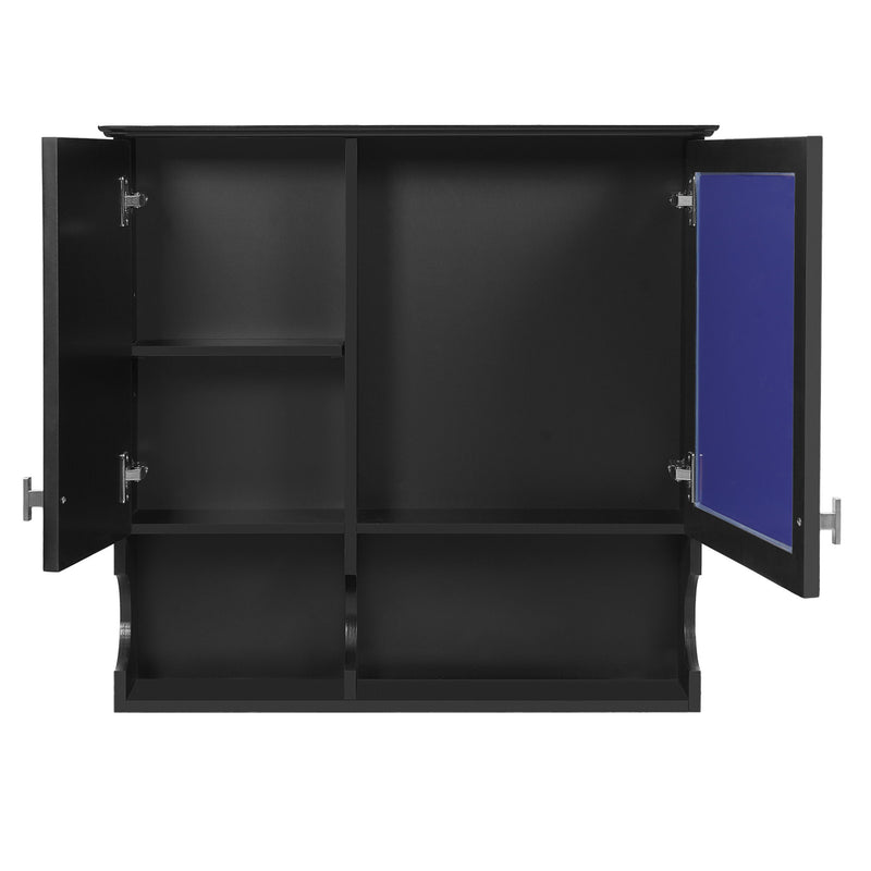 Wall Mounted Mirror Medicine Cabinet, Bathroom Storage With Doors And Open Shelves