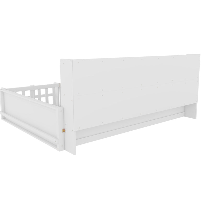 Platform Bed Frame With Guardrail, Storage Shelves & Bookshelf