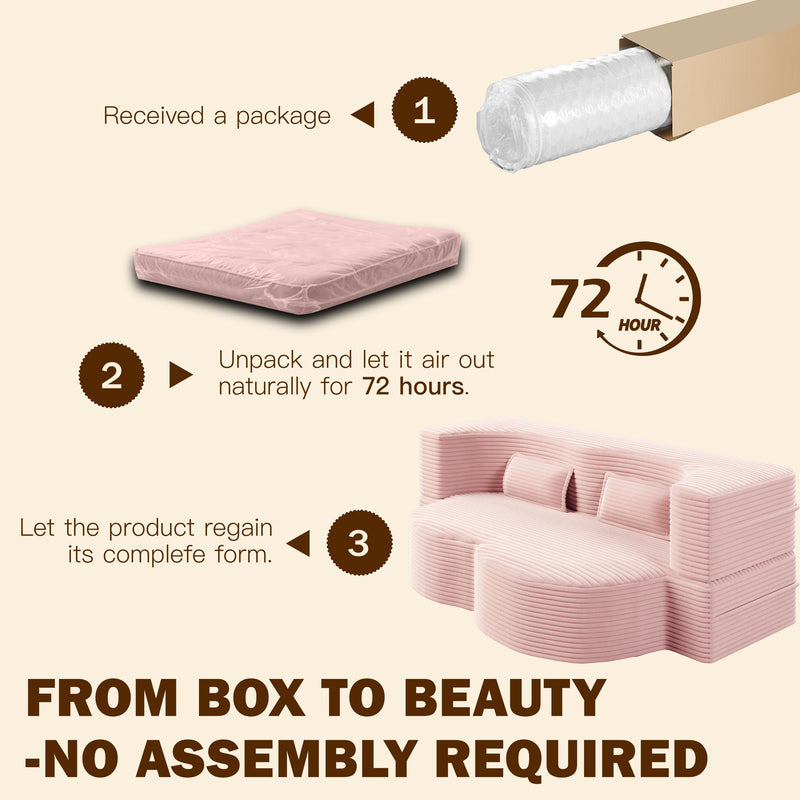 Modern Floor Sofa With 2 Pillows, Convertible Twin Size Folding Mattress For Living Room