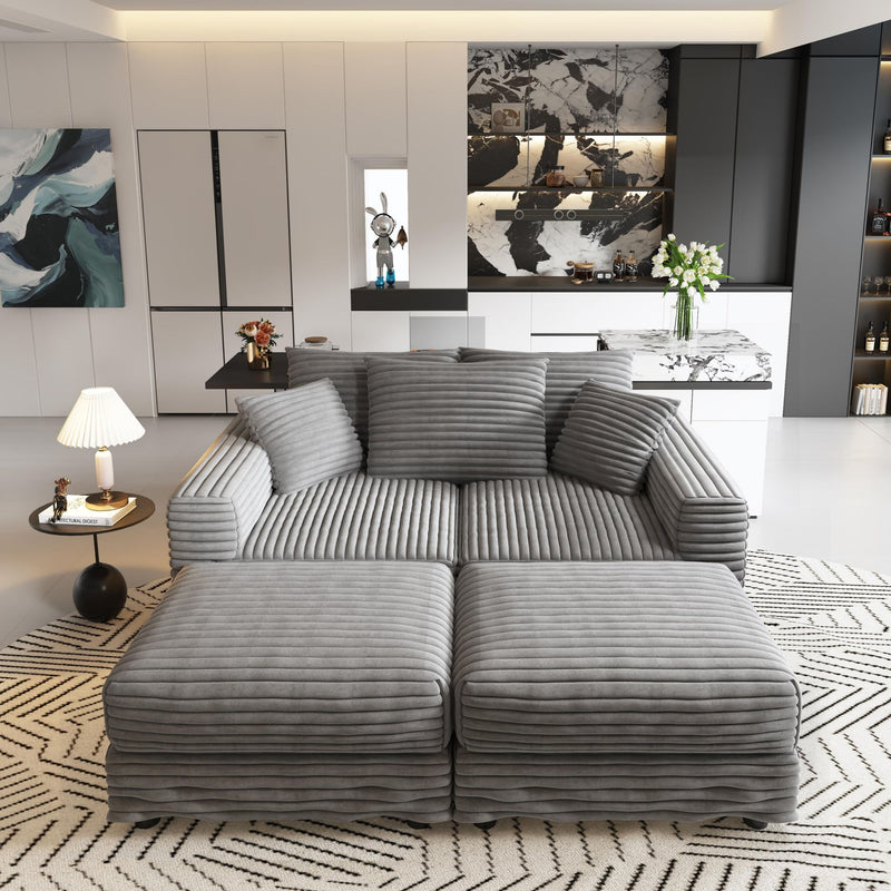 Convertible Deep Seat Sofa With Soft Pillows And Ottomans