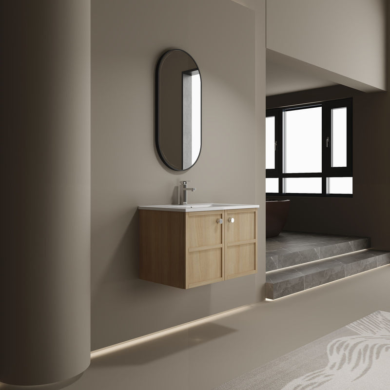 Wall Mounted Bathroom Vanity With Ceramic Sink And 2 Soft Closing Doors