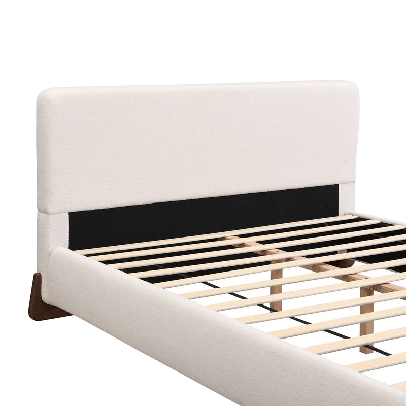 Queen Size Elegant Terry Upholstered Bed - White