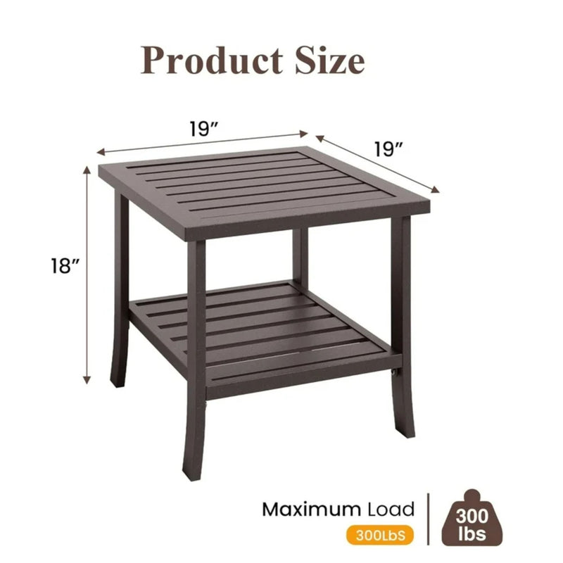 Square 2 Tier All-Weather Outdoor Side Table With Slatted Top