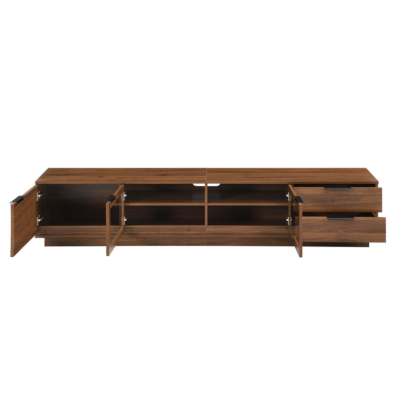 TV Stand With 2 Drawers, Doors & Cable Management, Soft Closing Hinges - Walnut