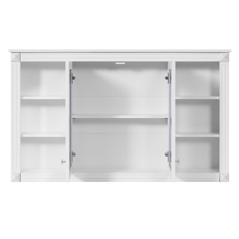Wall-Mounted Mirror Cabinet With Adjustable Shelf And Open Shelves
