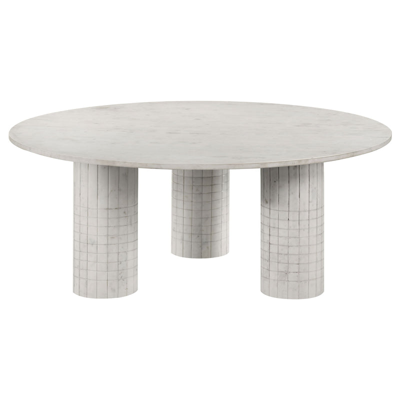 Preston - 2 Piece Coffee And End Table Set With Cylindrical Pedestal Bases, Round Design - White