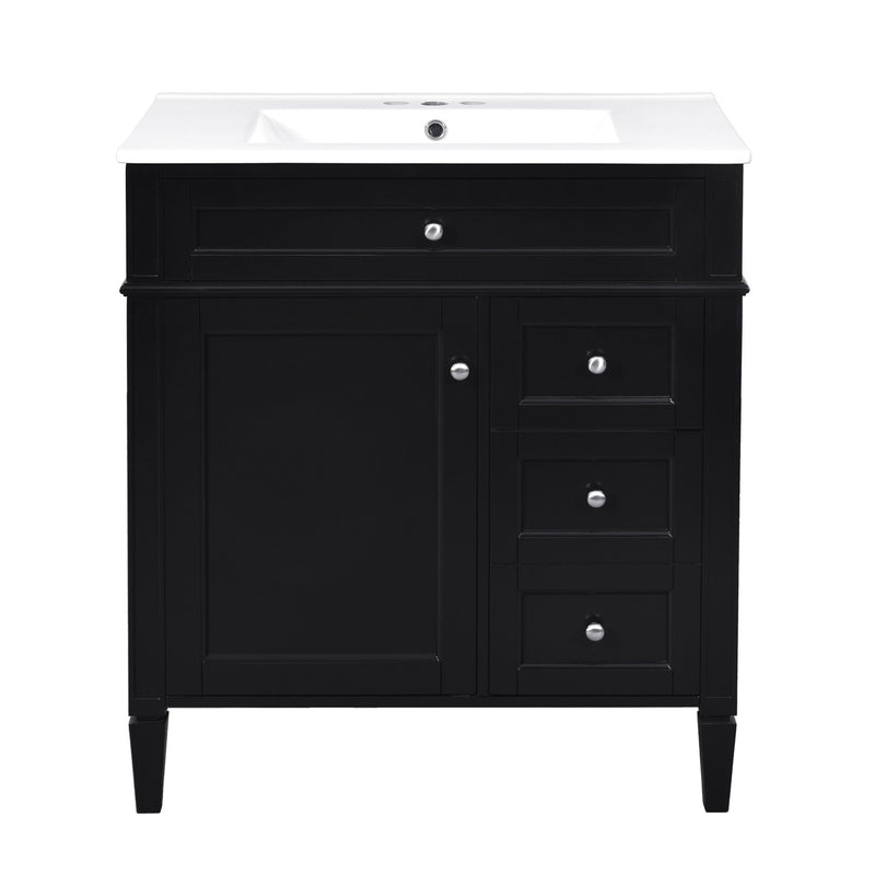 Bathroom Vanity With Top Sink, 2 Doors And 3 Drawers, Freestanding Set With Mirror Cabinet