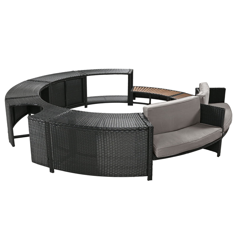 Spa Surround Spa Frame Patio Rattan Sofa Set With Storage Spaces, Mini Sofa And Comfortable Cushion For Patio, Backyard