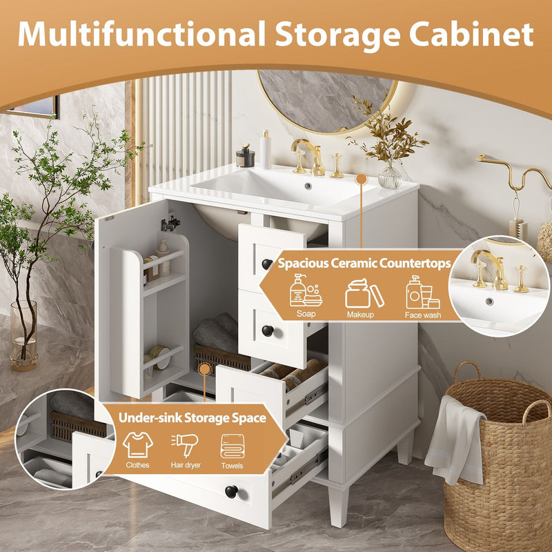 Bathroom Vanity With Integrated Basin, Soft Close Drawers, Door Mounted Double Layer Shelf