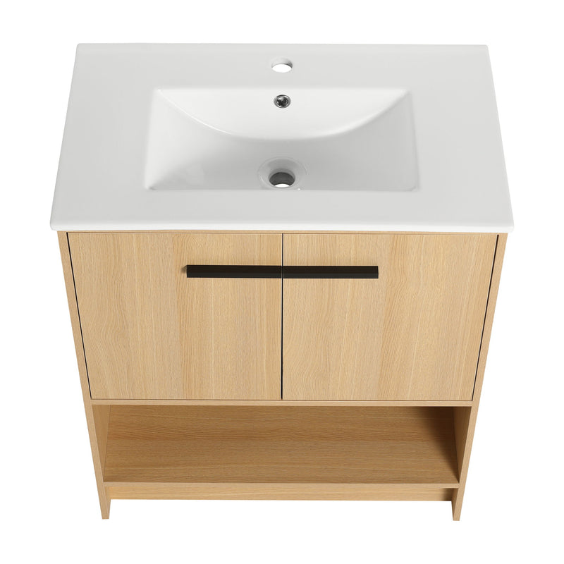 Modern Bathroom Vanity With Ceramic Sink, Freestanding Cabinet, Soft Closing Doors