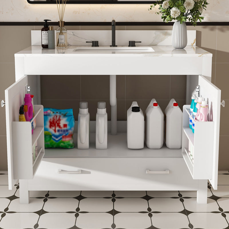 43" Bathroom Vanity, Multi Functional Cabinet With Doors And Drawer - White