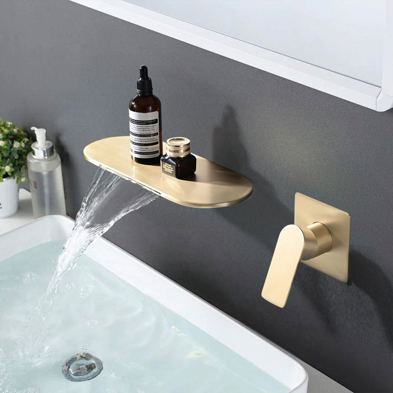 Modern Wall Mount Bathroom Sink Faucet With Waterfall Spout