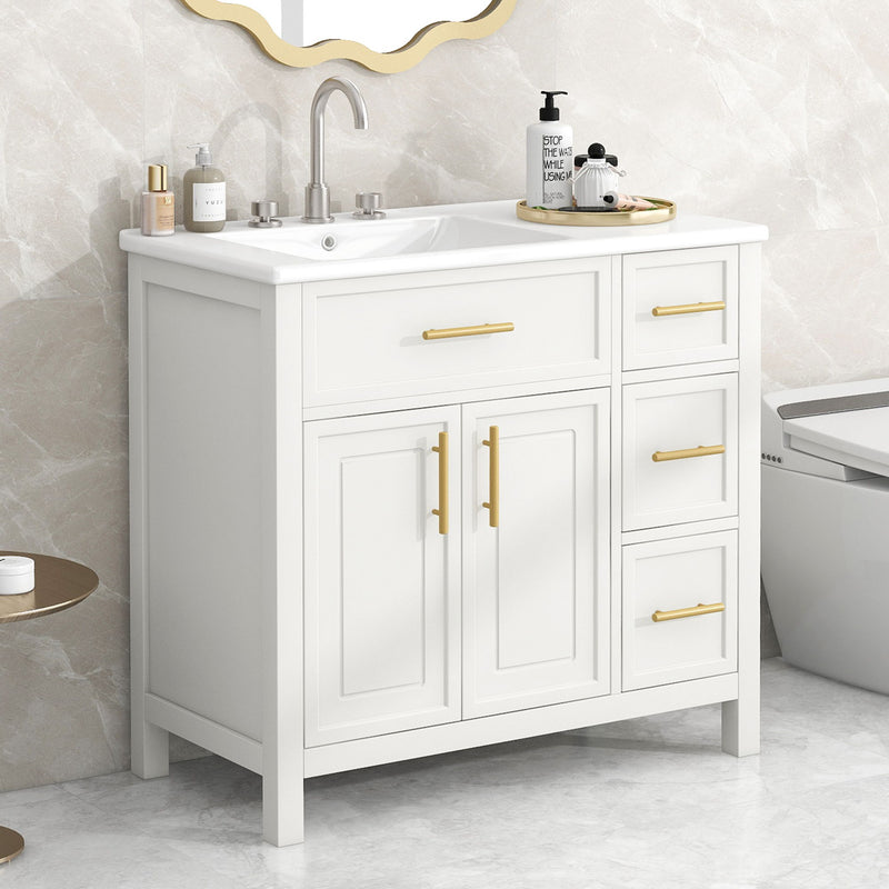 Modern Bathroom Vanity With Sink Top, 2 Doors And 3 Drawers