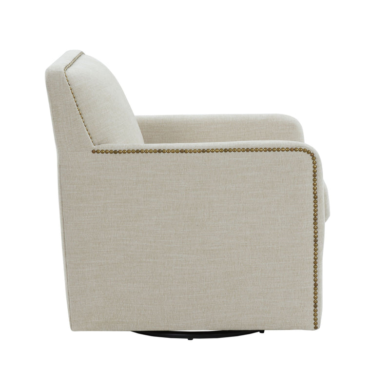 Tolland - Swivel Accent Chair With Antique Brass Nailhead Trim - Beige