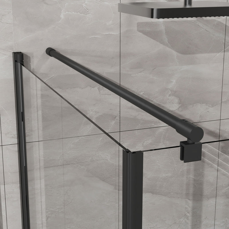 Corner Shower Enclosure, Frameless Pivot Door - Black