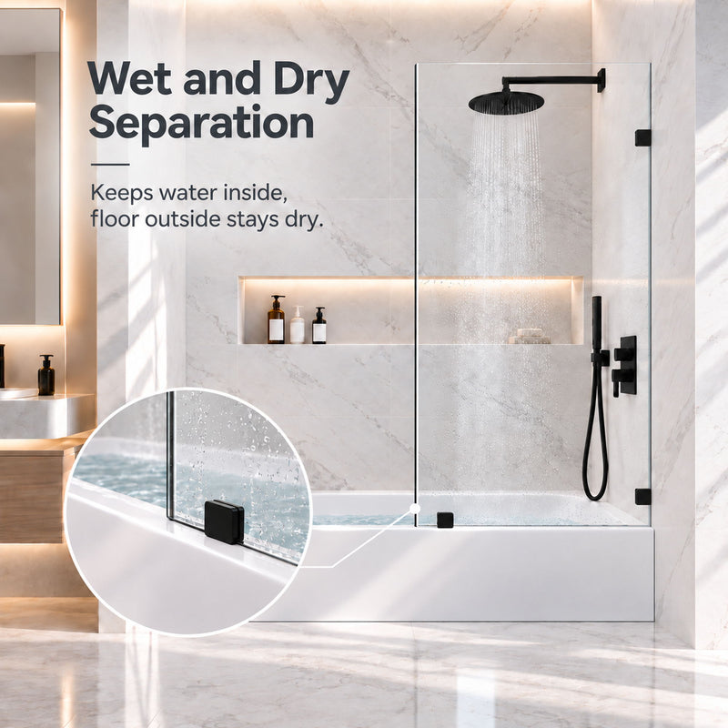 Frameless Bathtub Shower Screen, Reversible Installation
