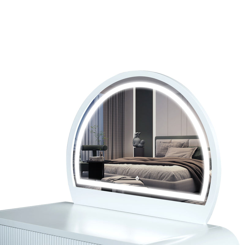 Makeup Vanity Table With Mirror Touch Screen Lighted Mirror, Dressing Table With Drawer For Bedroom - White
