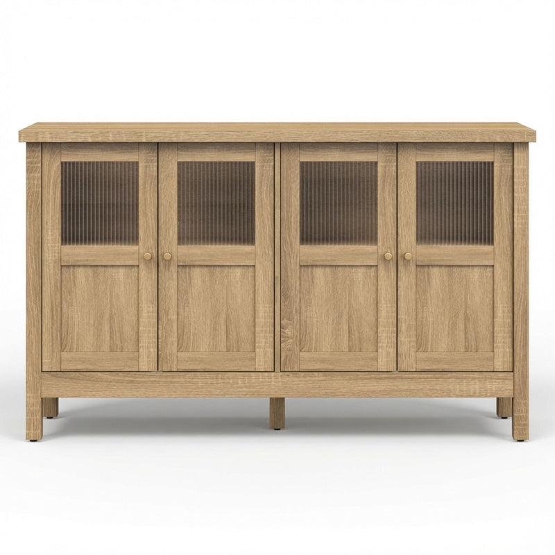 Buffet Cabinet With 4 Doors, Adjustable Shelves Handles - Natural