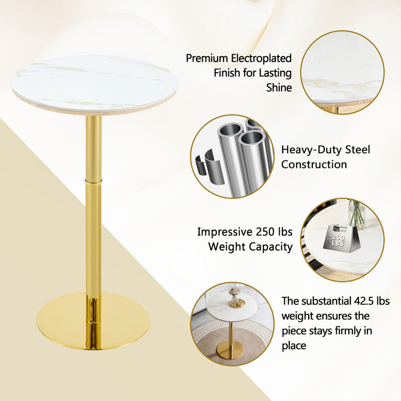 Circular Bar Table With Non Adjustable Legs - Gold+White