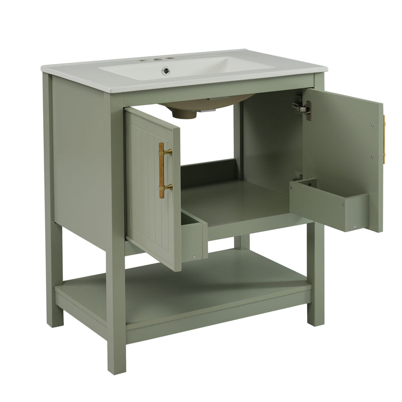 Elegant Bathroom Vanity With Ceramic Sink And Versatile Storage