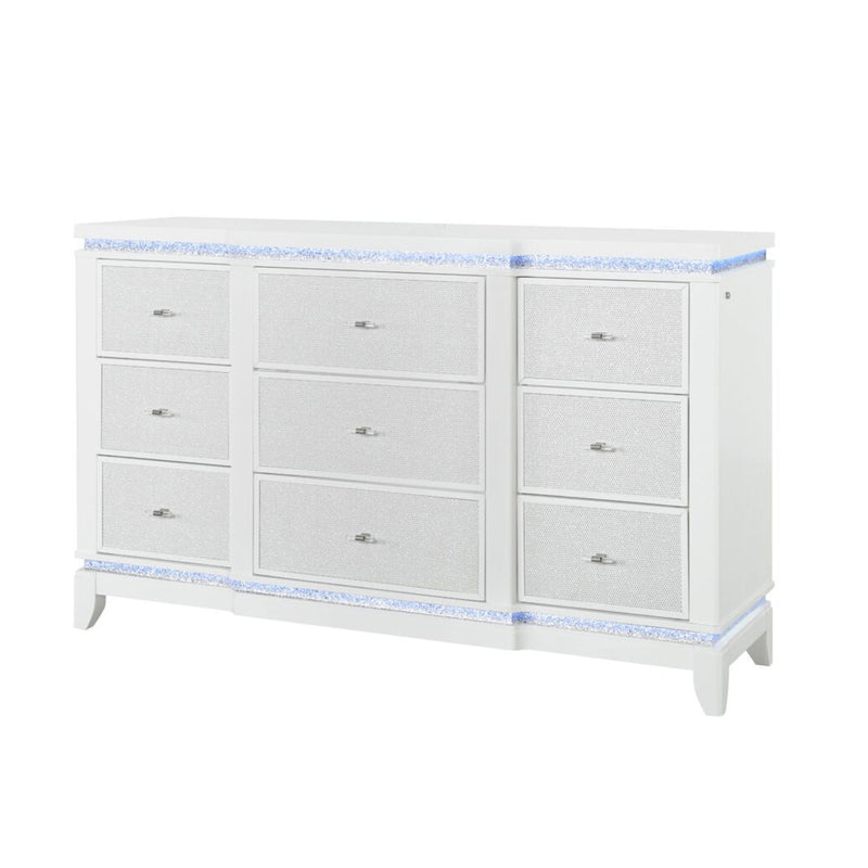 Adalid - Dresser With LED Light And Glittered Drawer Fronts - White