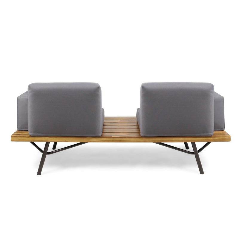 Outdoor Sofa With Cushions And Iron Legs - Natural / Gray