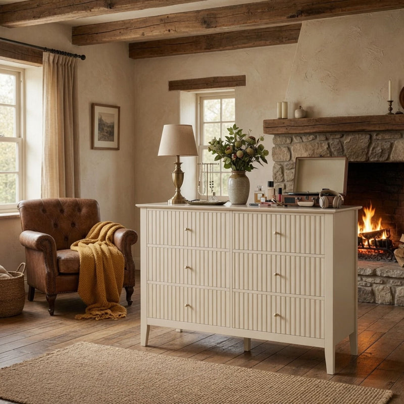 Modern 6 Drawer Fluted Dresser