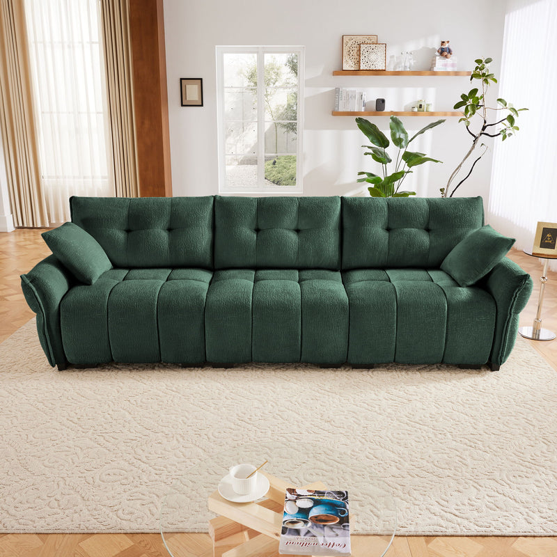 Elegant 3 Seater Sofa Set & Pillows Frame, High Rebound Cushions - Textured Green