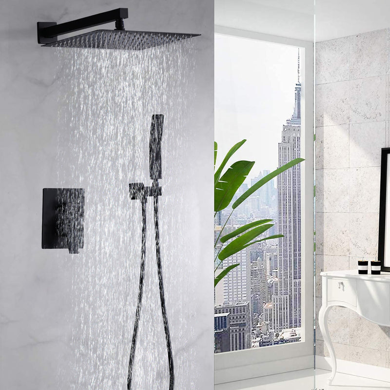 12" Ceiling Mount Shower System With Rain Mixer And Handheld Shower