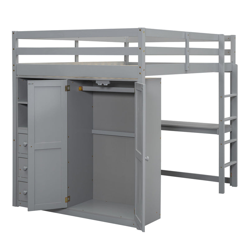 Loft Bed With Built In Wardrobe, Shelves And Drawers