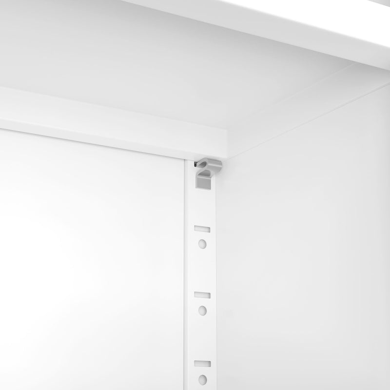 Bookcase Tall With 2 Doors & 2 Drawers, Fixed Open Shelves - White