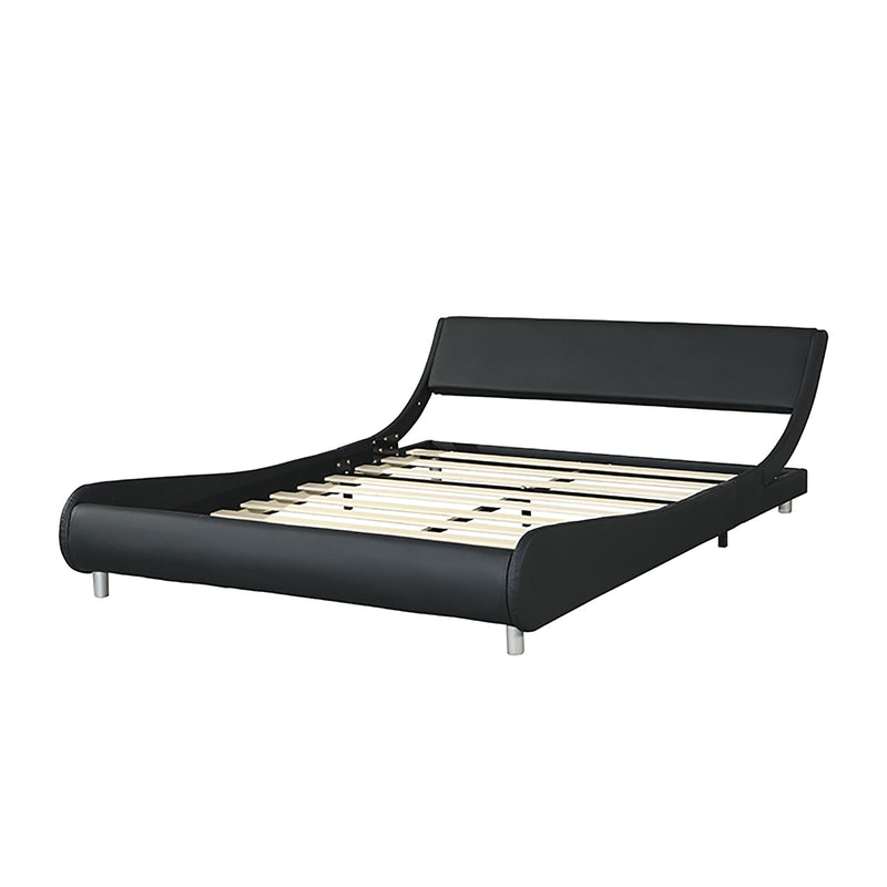 Queen Size Upholstered Platform Bed Frame With LED Lighting, Curve Design, Slat Support, No Box Spring Needed - Black
