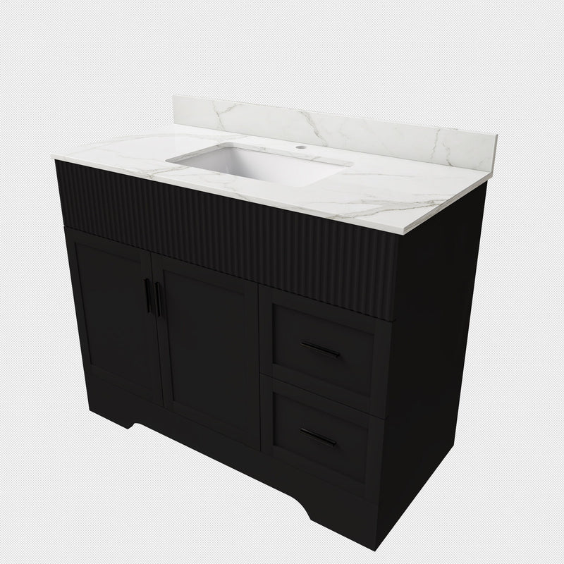 Bathroom Vanity Set, Fluted Cabinet, Soft Close Doors, Single Faucet Hole, Sink Included - Black