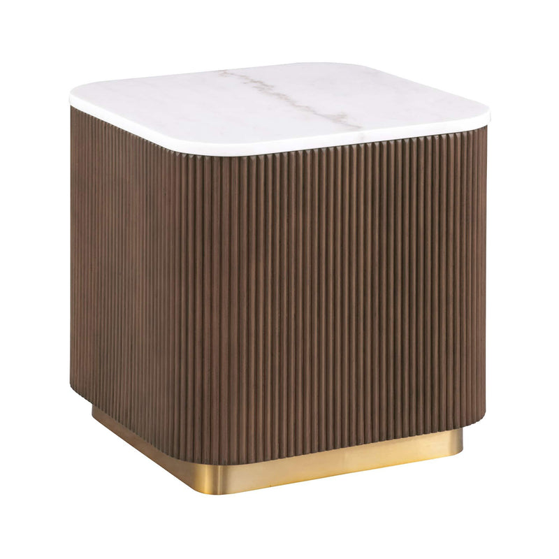 3 Piece Table Set, Square Cocktail Table & 2 Square End Tables - Brown / Gold / White
