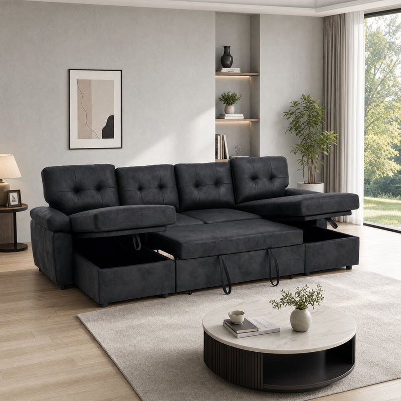 Convertible Sectional Sofa Bed With Pull Out Sleeper And Storage