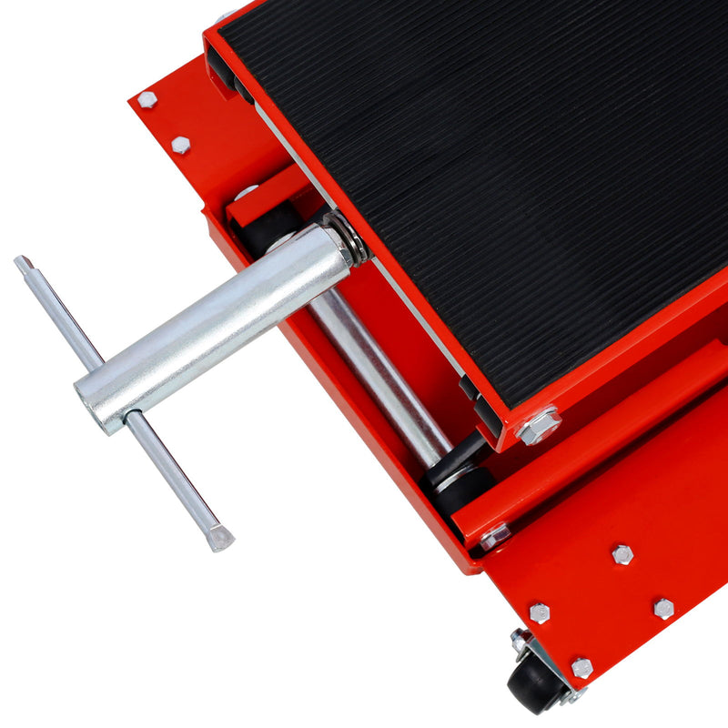 Heavy Duty Motorcycle Lift Jack With Dolly Tray And Wide Deck - Red