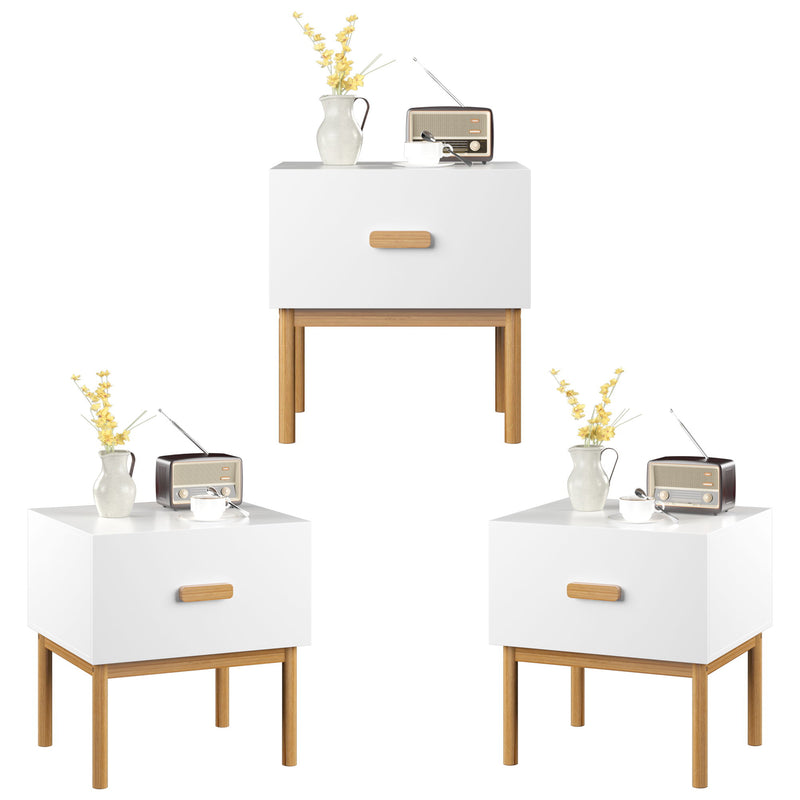 Nightstand With Drawer, Minimalist Bedside Table With Handle For Bedroom - White