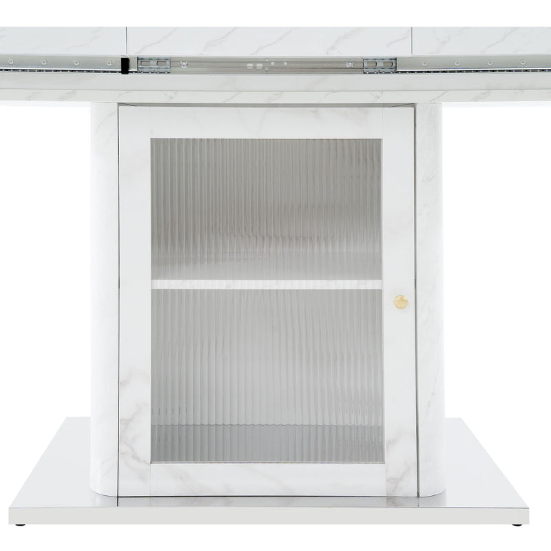 Modern Rectangle Dining Table With Stretchable Top, Storage Cabinet