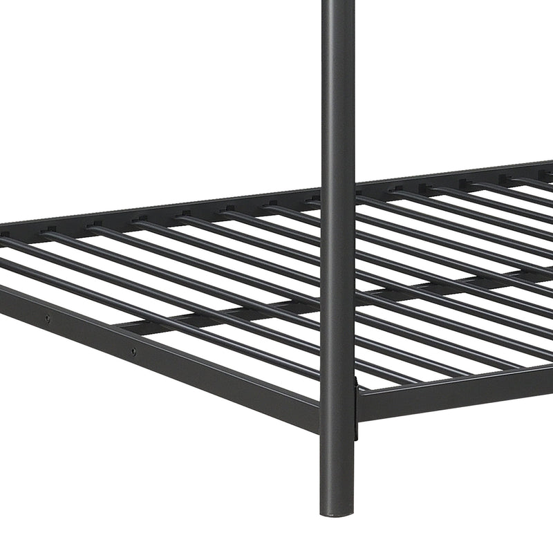 Triple Bunk Bed, Full Size With Sturdy Metal Frame And Safe Stairs - Black