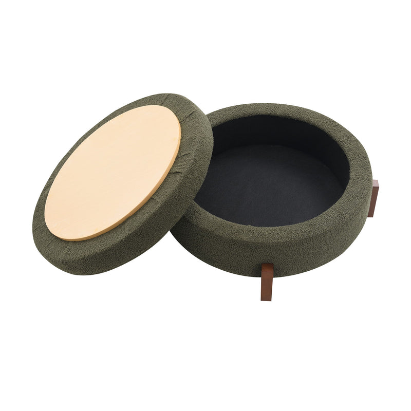Round Storage Ottoman, Footrest Stool For Living Room