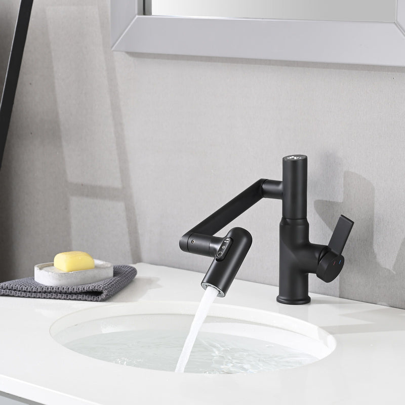 Bathroom Sink Faucet With Spray Function And Temperature Display, Anti Skid Switch, 360 Degree Rotary