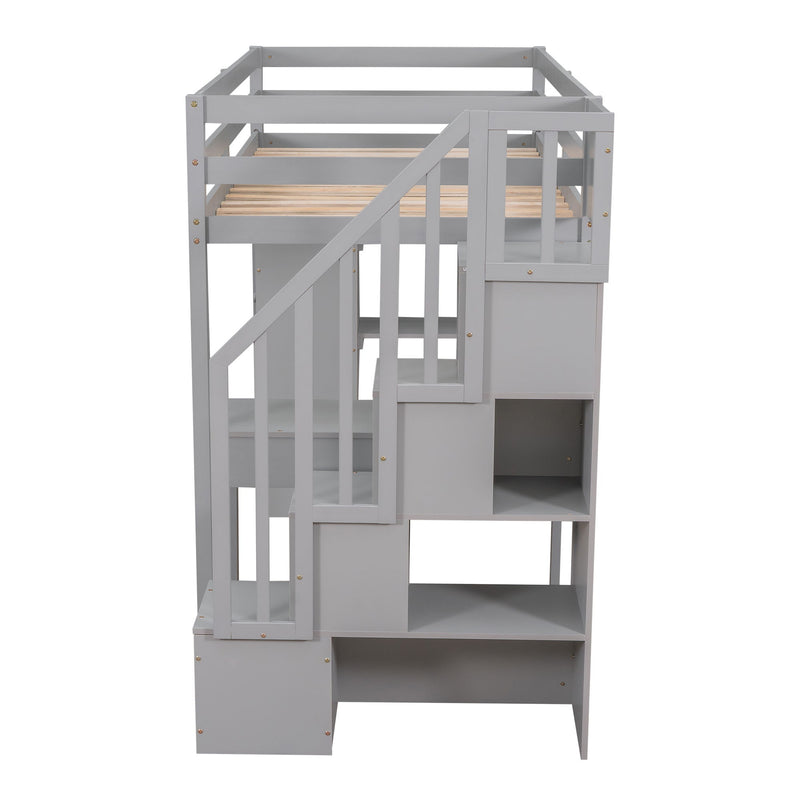 Loft Bed With Storage Drawers, Desk And Stairs With Shelves