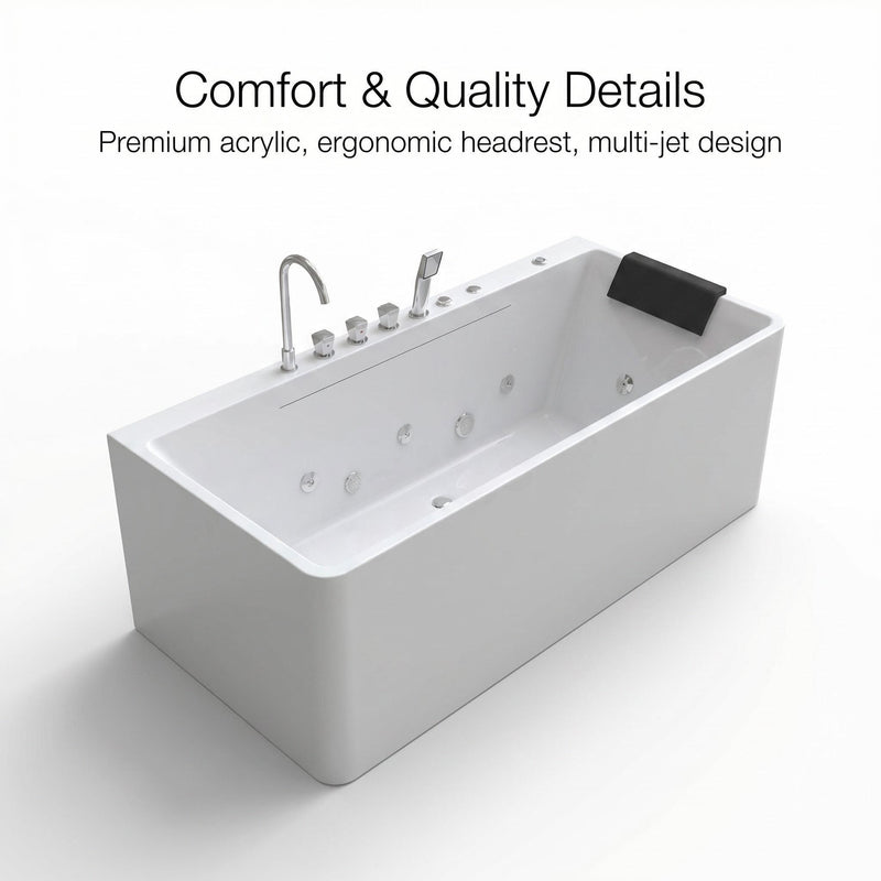 Xavier - Single Massage Bathtub, Equipped With Gfci Plug And Ul Certified Water Pump, Upc Certified Drain - Milk White