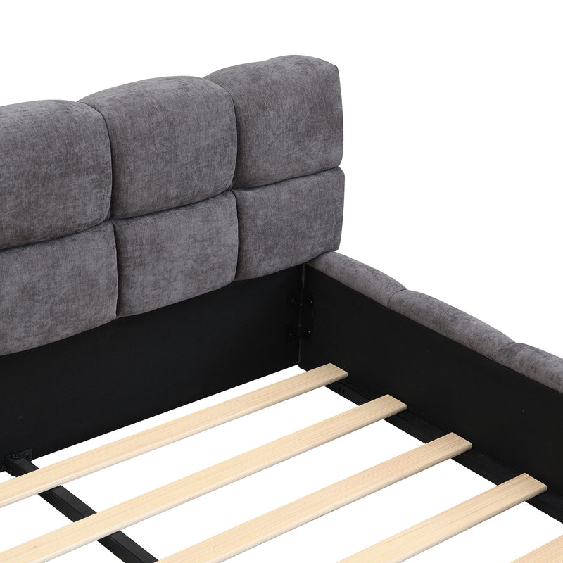 Elegant Upholstered Bed With Checkerboard Design
