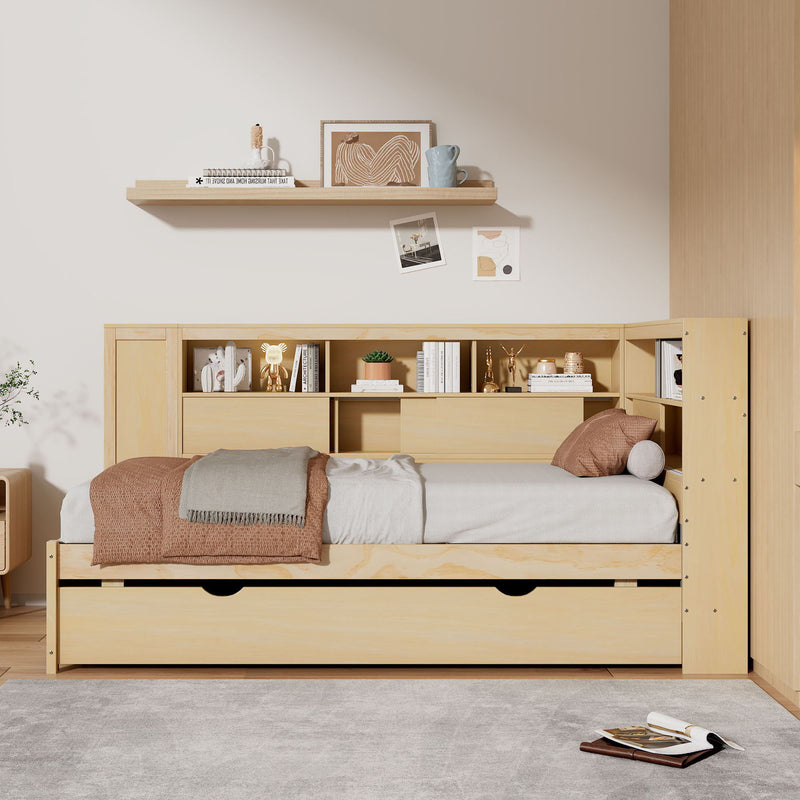 Daybed With Storage Shelves, USB Charging, And Trundle Bed