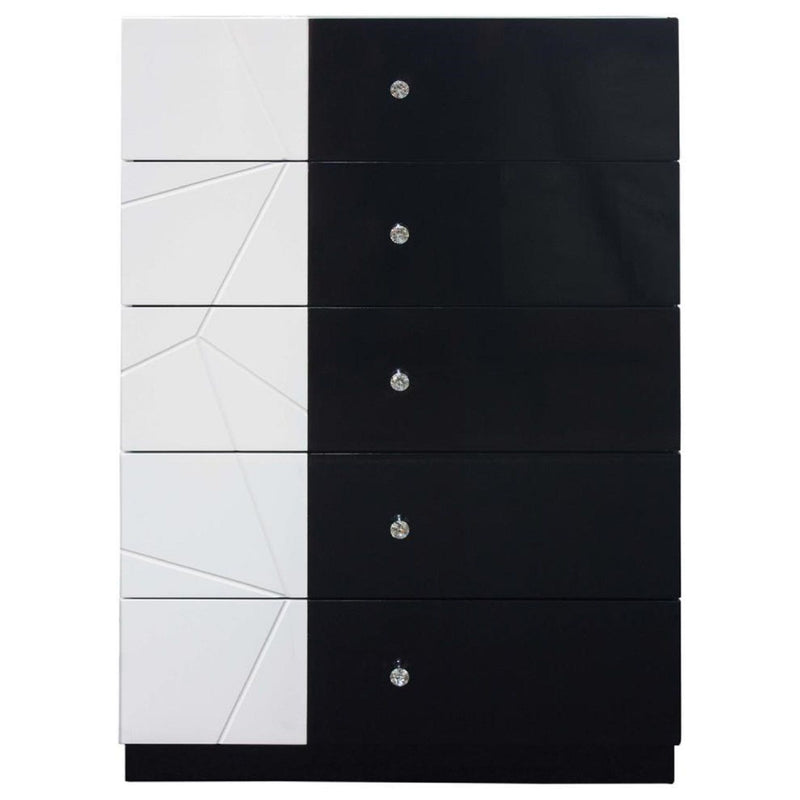 5 Drawer Chest Storage Unit, Clothes Organizer, Geometric Pattern - White / Black