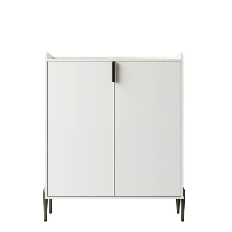 2 Door Wine Bar Cabinet With Adjustable Shelf, Soft-Closing Hinges, And High Feet - White