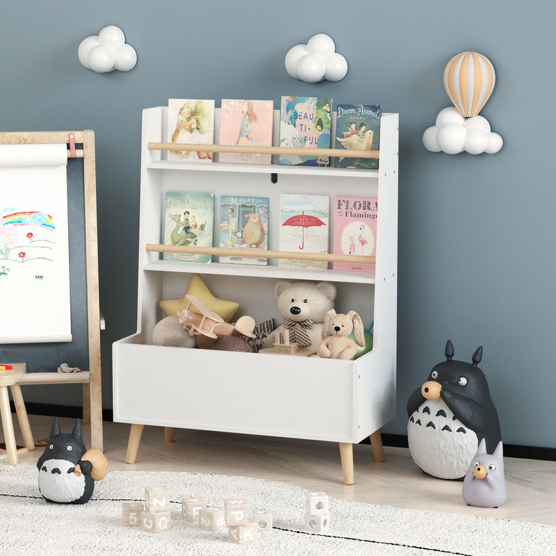 Bookshelf , Book Organizer With Toy Storage - White