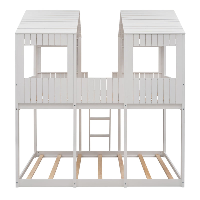 Bunk Bed With Roof, Window, Guardrail, Ladder
