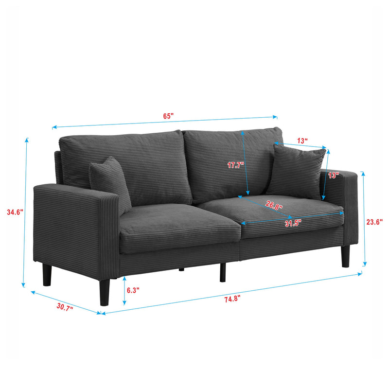 Modern Upholstered 3 Seat Sofa, High Resilience